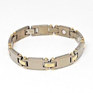 Sabona Duet Titanium & Gold Plated Magnetic Link Bracelet 8"